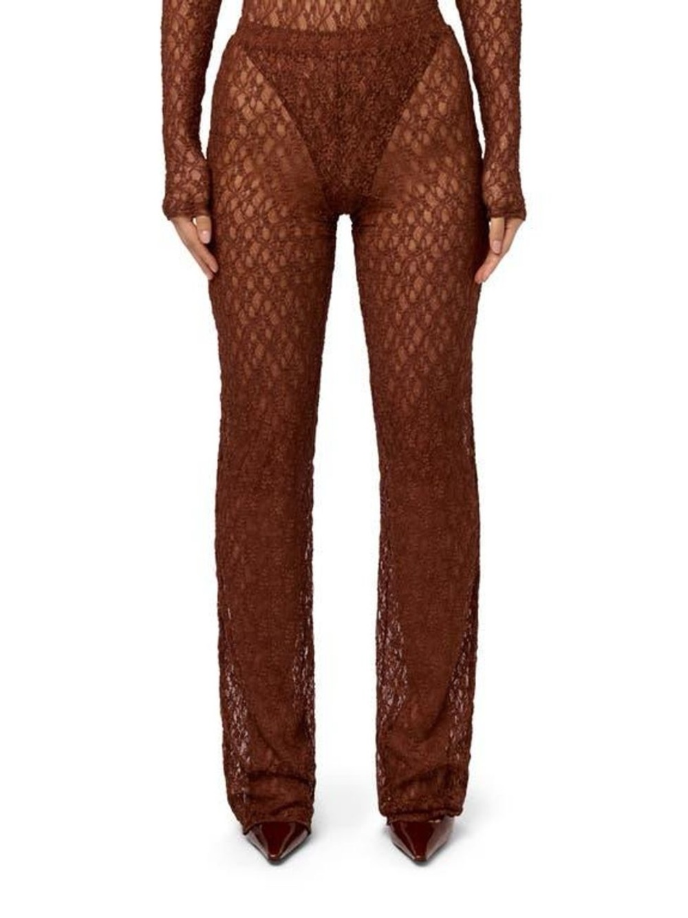Naked Wardrobe Lace Straight Leg Pant Brown